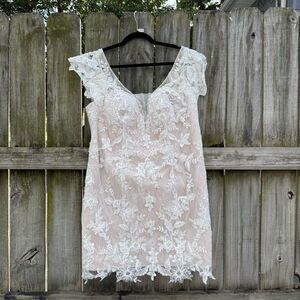 Azazie Women’s Mesh Floral Lace Mini Wedding Dress